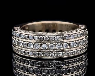 Mens 1.50 Carat Diamond Five-Row Half-Eternity Dimensional Channel Band in 14k Yellow Gold