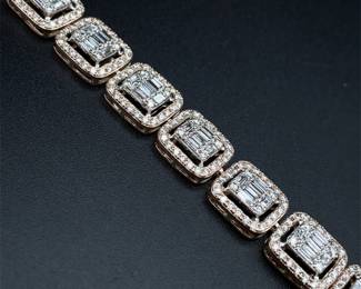 4.80 Carat Diamond Cushion Halo Link Tennis Bracelet in Rose Gold - Vintage Inspired Elegance