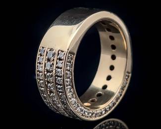 Mens 1.50 Carat Diamond Five-Row Half-Eternity Dimensional Channel Band in 14k Yellow Gold