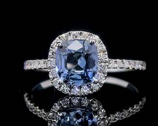 Rare Lilac Blue Natural Sapphire and Diamond Ring in 18k White Gold