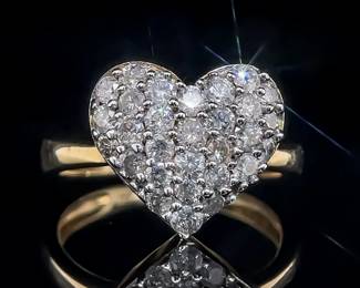 1.50 Carat Diamond Pave Heart Ring in 14k Yellow Gold - Intricate Openwork Underneath