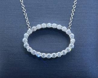 1 Carat Diamond Sideways Oval Halo Floating Pendant Necklace in 18k White Gold