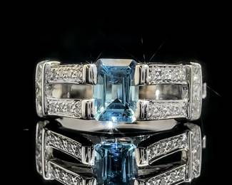 Aquamarine and Diamond Ring in Gold