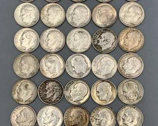 50 Roosevelt Silver Dimes, 1950s And 1960s