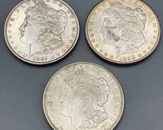 Morgan Silver Dollars 1889, 1898O and 1921 