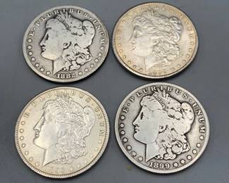  04 Morgan Silver Dollars 1899O, 1899O, 1899S and 1882O