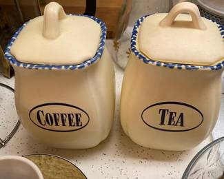 Cream/Blue Coffee & Tea Canisters 