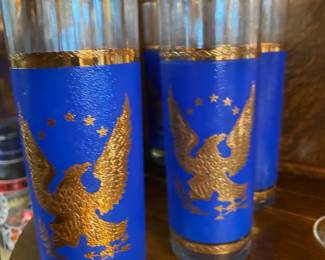 Set of 4 Blue Bicentennial Eagle Tom Collins Glasses