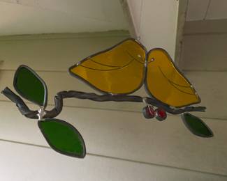 Stained Glass "Love Birds" Hanging Decor