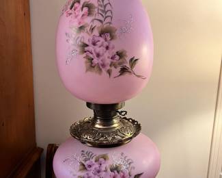 Pink Victorian Parlor Lamp with Floral Design