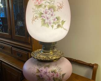 Pink Victorian Parlor Lamp with Floral Design