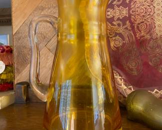 Handblown Jonquil Yellow Glass Pitcher  