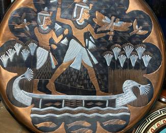 Egyptian Etched Brass Black & Gold Plate