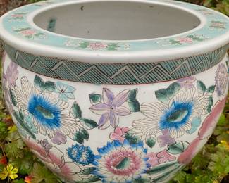 Asian Floral Themed Fish Bowl Jardiniere Planter