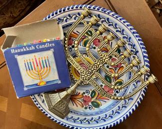 Brass Tone Hanukkah Menorah, Hanukkah Candles