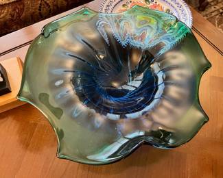 Blue/Green Abstract Blown Glass Bowl