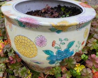 Asian Floral Themed Fish Bowl Jardiniere Planter