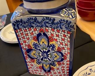 Cobalt Blue/Multicolored Floral Designed Ceramic Canister