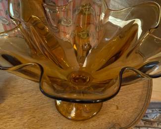 Amber Glass Ruffled Top/Pedestal Bowl