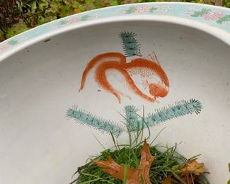 Asian Floral Themed Fish Bowl Jardiniere Planter