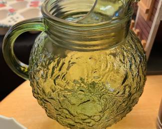 Avocado Green Crinkle Glass Ball Pitcher 