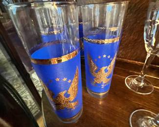 Set of 4 Blue Bicentennial Eagle Tom Collins Glasses