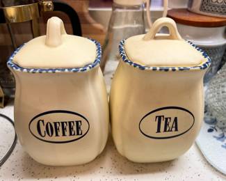 Cream/Blue Coffee & Tea Canisters 