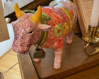 Ceramic Painted Bull with Floral Pattern