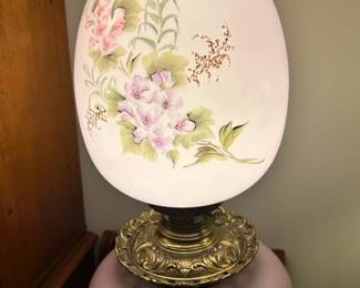 Pink Victorian Parlor Lamp with Floral Design