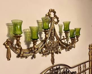 Victorian Style Green/Gold Tone 6 Light Wall Sconce Candle Holder