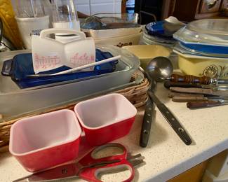 2 Red/White Pyrex Refrigerator Dishes