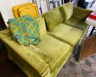 Mid Century Modern Green Velvet Couch