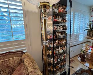 Brass Torchiere Floor Lamp with Fanned Shade