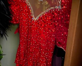 Red with Rhinestone and Sequins Dance Dress/Leotard