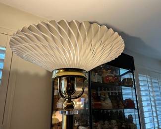 Brass Torchiere Floor Lamp with Fanned Shade