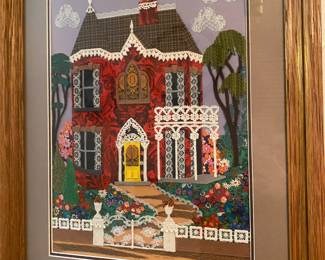 Framed Fabric Art of Colonial Home