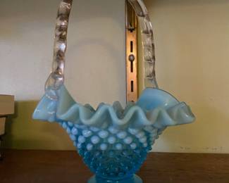 Blue/Milk Glass Hobnail Basket