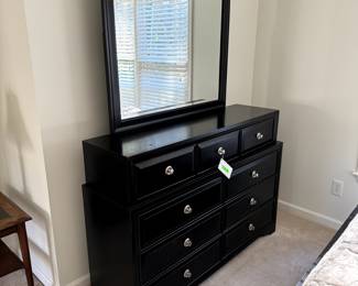 9-Drawer Black Dresser with Mirror