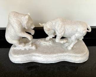 Bull & Bear White Natural Stone Carving