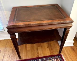Mid Century Leather Inlay 2 Tier Side Table