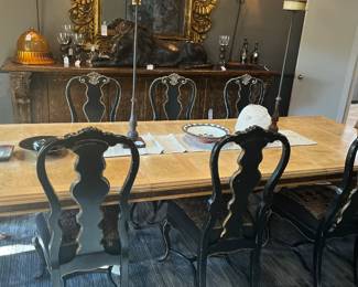 Dining table with painted chairs and painted detail