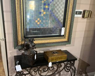 Metal console table with granite top