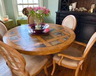 Pedestal Table w/ (1) Armchair and (4) Side Chairs 