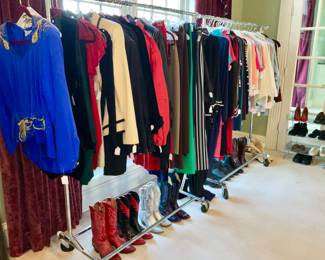 Ladies Clothing some vintage including suits, dresses, leather jackets, dress shirts, casual dress