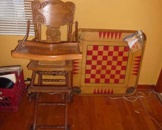 antique high chair / Carom game 