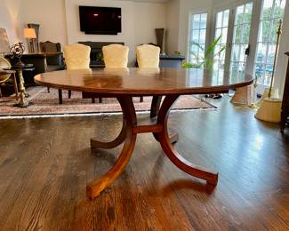 Now $1250 - Was $2500 Barbara Barry custom brass inlaid round dining table  60" plus two 22" leaves    