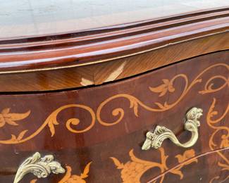 Pr. inlaid bombe chests                                                                              30"h x 23'w x 12"d some chips to veneer - see photos                                                                          