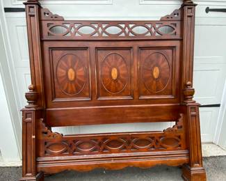 Now $150 - Was $300 Carved inlaid queen bed           80"h x 67"w