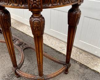 Now $400 - Was $750  Antique carved marble-top demi-lune console table      37"h x 62" w x 21.5"d