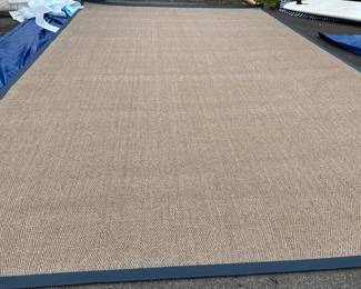 Custom herringbone sisal rug midnight blue border  13'6" x 21'5"  